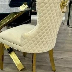 House Of Bling Furniture Boutique Cream Velvet Lion Knock Chair Package With Gold Knocker And Legs
