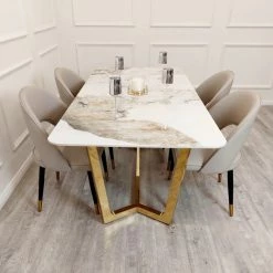 House Of Bling Furniture Zara Marble Dining Table With Chair Option Dining Tables
