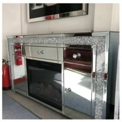 House Of Bling Furniture Boutique Fire Places Crushed Diamond Cabinet With Electric Fireplace
