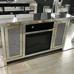 House Of Bling Furniture Boutique Crushed Diamond Display Cabinet With Fireplace
