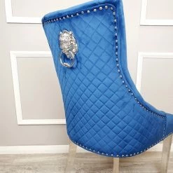 House Of Bling Furniture Boutique Valencia Lion Knock Plush Velvet Blue Chair Set