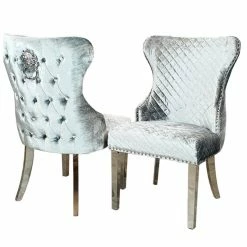House Of Bling Furniture Boutique Park Lane Lion Knock Chairs Pewter Shimmer Velvet Dining Chairs