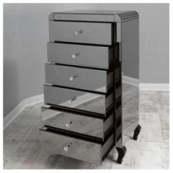 House Of Bling Furniture Boutique Smoked Mirror Tall Boy Chest Of Drawers