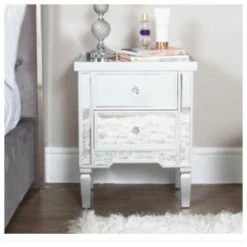 House Of Bling Furniture Boutique Bedside Cabinets Silver Trim Mirrored Bedside Table