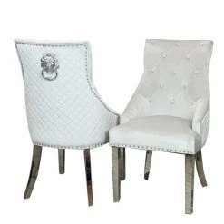 House Of Bling Furniture Boutique Dining Chairs Valencia Lion Knock Plush Velvet Platinum Chair Package
