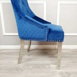 House Of Bling Furniture Boutique Valencia Lion Knock Plush Velvet Blue Chair Set