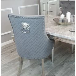 House Of Bling Furniture Boutique Dining Chairs Valencia Lion Knock Plush Velvet Light Grey Chair