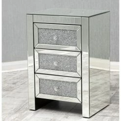House Of Bling Furniture Boutique Zara Crushed Diamond 3 Drawer Bedside Cabinet
