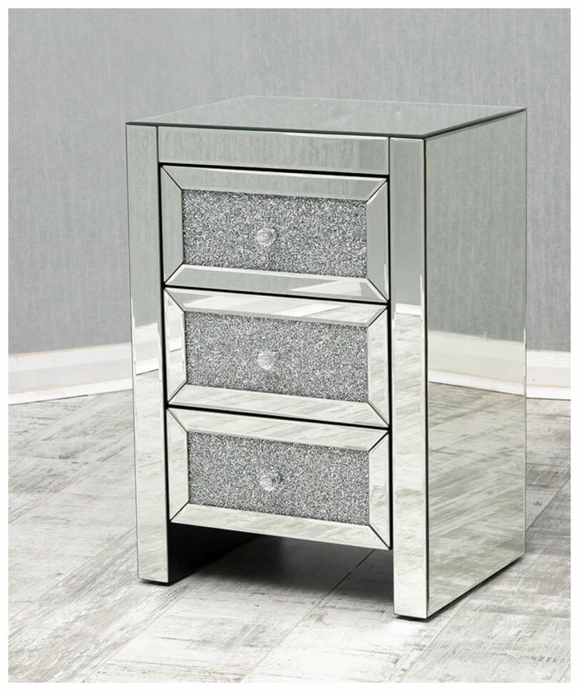 House Of Bling Furniture Boutique Zara Crushed Diamond 3 Drawer Bedside Cabinet 3 House Of Bling Furniture Boutique Zara Crushed Diamond 3 Drawer Bedside Cabinet