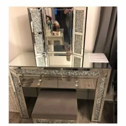 House Of Bling Furniture Boutique Dressing Tables Crushed Diamond Dressing Table With Stool And Mirror