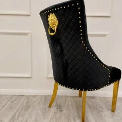 House Of Bling Furniture Boutique Valencia Lion Knock Plush Velvet Black Chair Set Dining Chairs