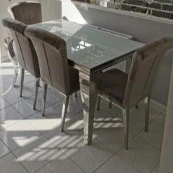 House Of Bling Furniture Boutique White Glass Top Cambridge Table With Paris Chairs Dining Tables And Chairs Sets