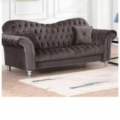 House Of Bling Furniture Boutique Mary Chesterfield Sofa In Dark Grey Plush Velvet Sofas