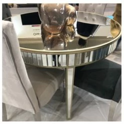 House Of Bling Furniture Boutique Venice Round Mirrored Dining Table Champagne