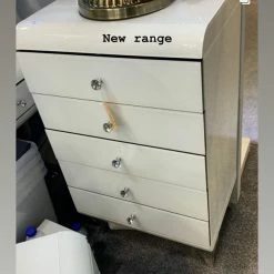 House Of Bling Furniture Boutique Caprice White Curved Tall Boy Drawers