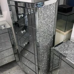 House Of Bling Furniture Boutique Elegance Crushed Diamond Tallboy Unit Drawers