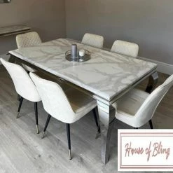 House Of Bling Furniture Boutique Cambridge Smoked White Table With 4 Lara Knock Chairs Dining Tables And Chairs Sets