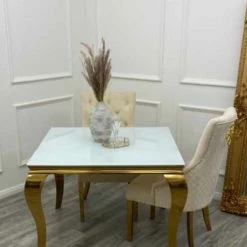 House Of Bling Furniture Boutique Devon Table In Gold With 4 Cream Chairs Dining Tables And Chairs Sets