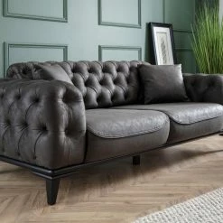 House Of Bling Furniture Boutique Roma Chesterfield Sofa Set In Dark Grey
