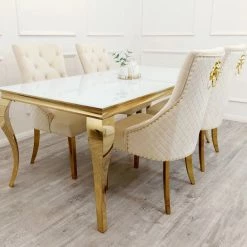 House Of Bling Furniture Cambridge Dining Table 1.6 Meters In Gold With Glass Top Dining Tables