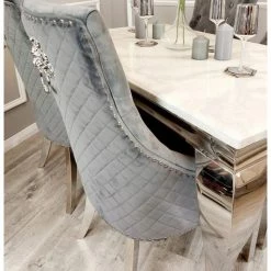 House Of Bling Furniture Boutique Cambridge Marble Table With Lion Knock Grey Chairs