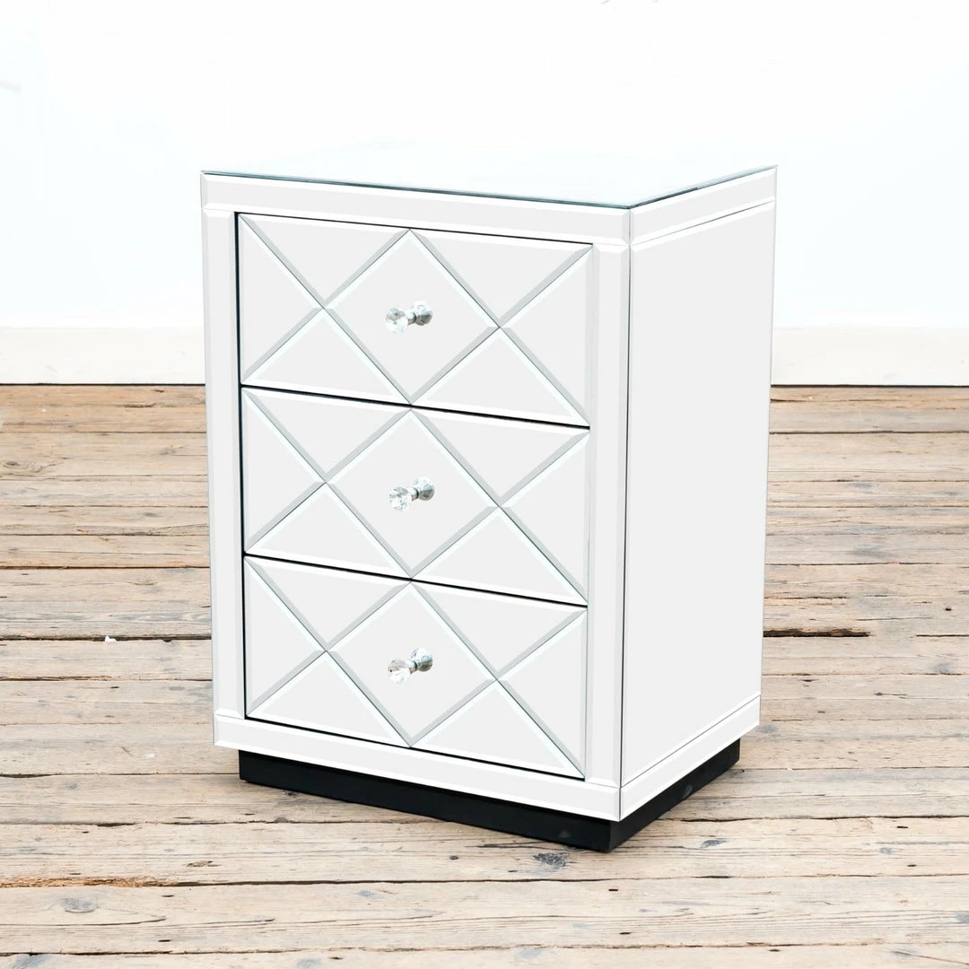 House Of Bling Furniture Boutique Diamond Glass Mirrored Bedside Table 3 House Of Bling Furniture Boutique Diamond Glass Mirrored Bedside Table