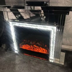 House Of Bling Furniture Boutique 2 Drawer Crushed Diamond LED Fire Place Fire Places