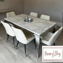 House Of Bling Furniture Boutique Cambridge Smoked White Table With 4 Lara Knock Chairs Dining Tables And Chairs Sets