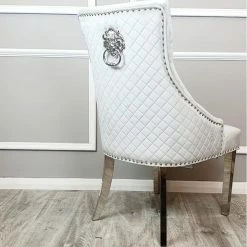 House Of Bling Furniture Boutique Dining Chairs Valencia Lion Knock Plush Velvet Platinum Chair Package