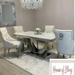House Of Bling Furniture Boutique Madrid Marble Table Cream With Knocker Chairs