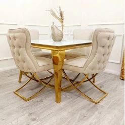 House Of Bling Furniture Boutique Devon Table In Gold With Marbella Platinum Chairs Dining Tables And Chairs Sets