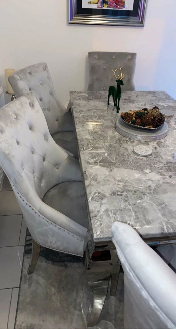 House Of Bling Furniture Boutique Cambridge Grey Marble Top With Our Light Grey Knocker Chairs 6 House Of Bling Furniture Boutique Cambridge Grey Marble Top With Our Light Grey Knocker Chairs