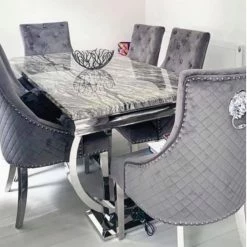House Of Bling Furniture Boutique Dining Tables And Chairs Sets Buxford Table Dark Grey Marble Top With Lion Knock Chairs