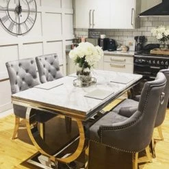 House Of Bling Furniture Boutique Buxford Table Light Grey Marble Top With Lara Chairs