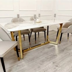 House Of Bling Furniture Zara Marble Dining Table With Chair Option Dining Tables