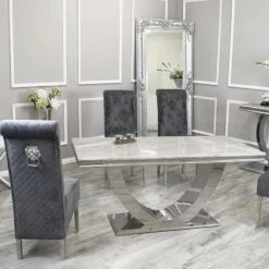 House Of Bling Furniture Boutique Dining Tables And Chairs Sets Madrid Cream Marble Top Table With Knocker Chairs