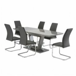 House Of Bling Furniture Boutique Grey High Gloss Extendable Table Dining Tables