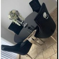 House Of Bling Furniture Boutique Dining Tables And Chairs Sets Oxford Round Glass Table With Lion Knock Chairs