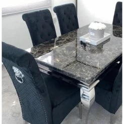 House Of Bling Furniture Boutique Black Marble Cambridge Table With Elsa Lion Knock Chsirs