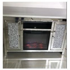 House Of Bling Furniture Boutique Crushed Diamond Cabinet With Electric Fire Place