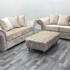 House Of Bling Furniture Boutique Swan Sofa Package With Fully Buttoned Swivel Chair Sofas