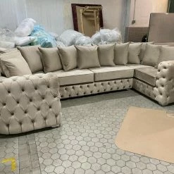 House Of Bling Furniture Boutique Surrey Fully Buttoned U Shape Sofa.