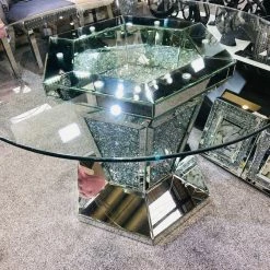 House Of Bling Furniture Boutique Round Mirrored Crushed Diamond Table Dining Tables And Chairs Sets