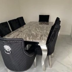 House Of Bling Furniture Boutique Cambridge Dark Grey Marble Top With Lion Knock Black Chairs Dining Tables And Chairs Sets