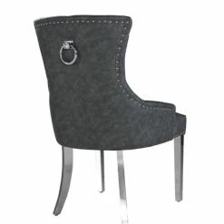 House Of Bling Furniture Boutique Lara Knock Chair In Leather Dark Grey Dining Chairs