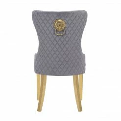 House Of Bling Furniture Boutique Grey Velvet Lion Knock Chair Package With Gold Knocker And Legs
