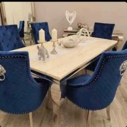 House Of Bling Furniture Boutique Dining Tables Cambridge Dining Table With Lion Knock Blue Chsirs