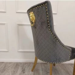 House Of Bling Furniture Boutique Valencia Lion Knock Plush Velvet Dark Grey Chair Set Dining Chairs
