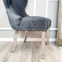 House Of Bling Furniture Boutique Dining Chairs Valentino Dark Grey Velvet Chairs