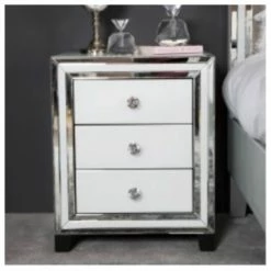 House Of Bling Furniture Boutique Bedside Cabinets White Atlanta 3 Drawer Bedside Tables
